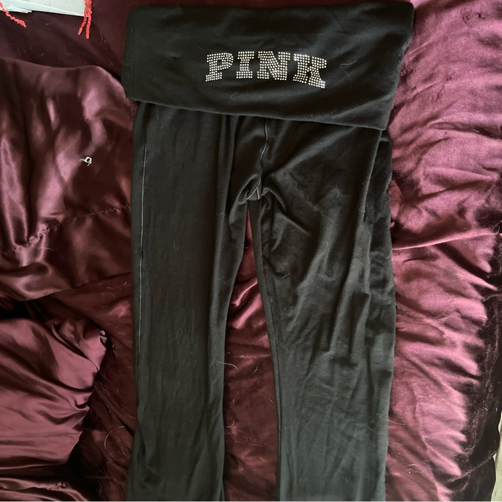 Victoria's Secret Black Leggings with Pink Logo